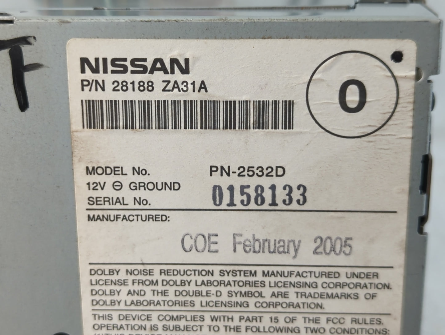 2004-2005 Nissan Maxima Radio AM FM Cd Player Receiver Replacement P/N:28188 ZA31A 7Y300, 2532D Fits Fits 2004 2005 OEM Used