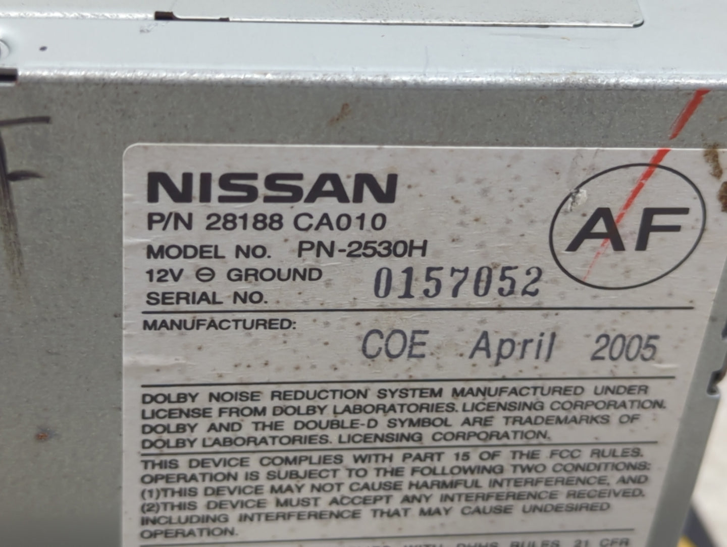 2004-2005 Nissan Murano Radio AM FM Cd Player Receiver Replacement P/N:28188CA010 PN-2530H Fits Fits 2004 2005 OEM Used Auto