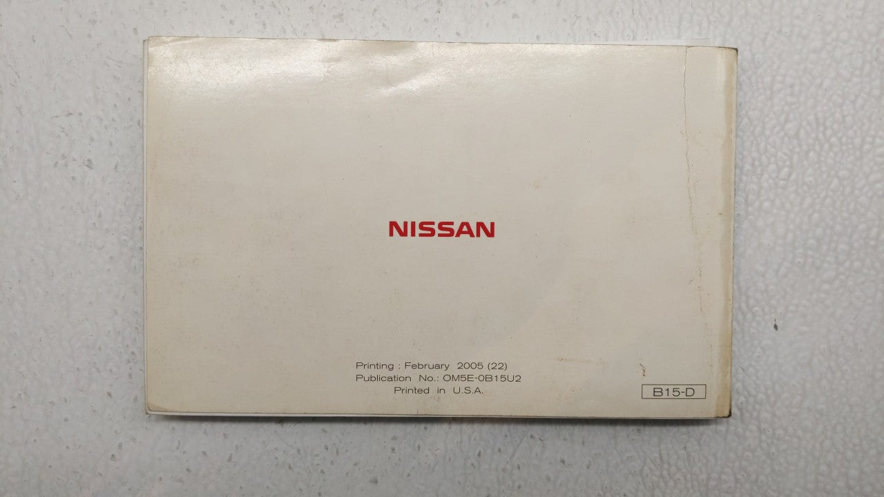 2005 Nissan Sentra Owners Manual Book Guide P/N:OM5E-0B15U2 OEM Used Auto Parts - Oemusedautoparts1.com