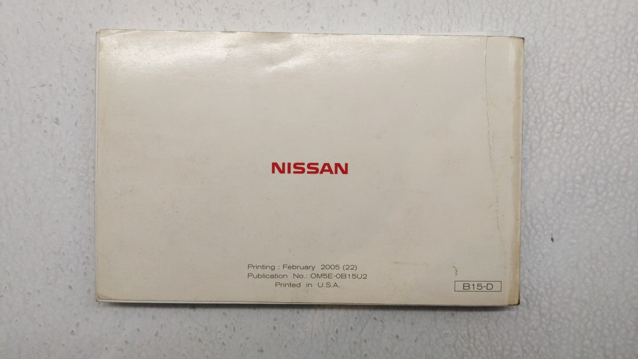 2005 Nissan Sentra Owners Manual Book Guide P/N:OM5E-0B15U2 OEM Used Auto Parts - Oemusedautoparts1.com