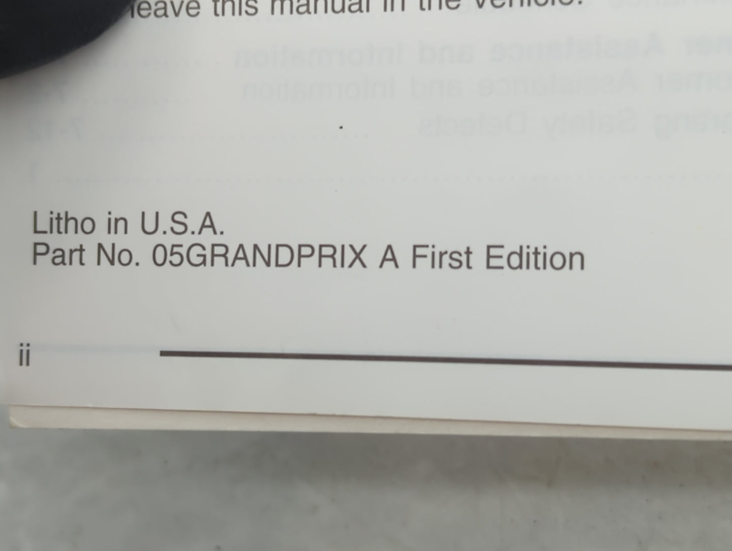 2005 Pontiac Grand Prix Owners Manual Book Guide OEM Used Auto Parts - Oemusedautoparts1.com