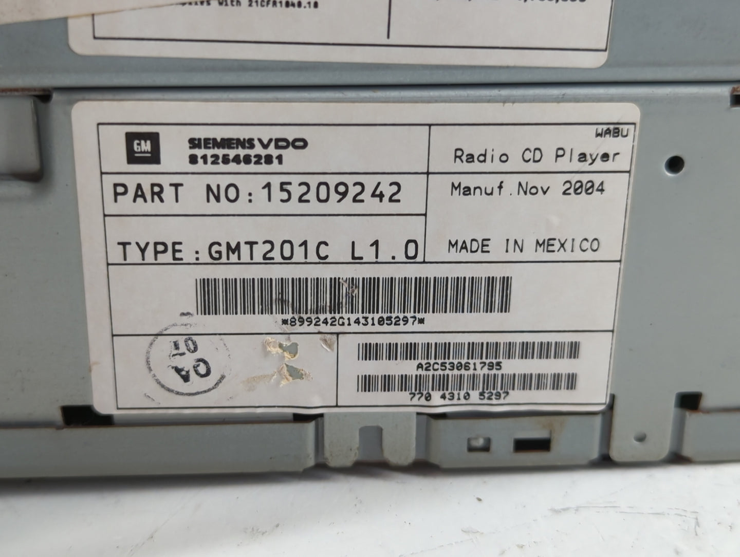 2005-2007 Saturn Relay Radio AM FM Cd Player Receiver Replacement P/N:15209242 Fits Fits 2005 2006 2007 OEM Used Auto Parts 
