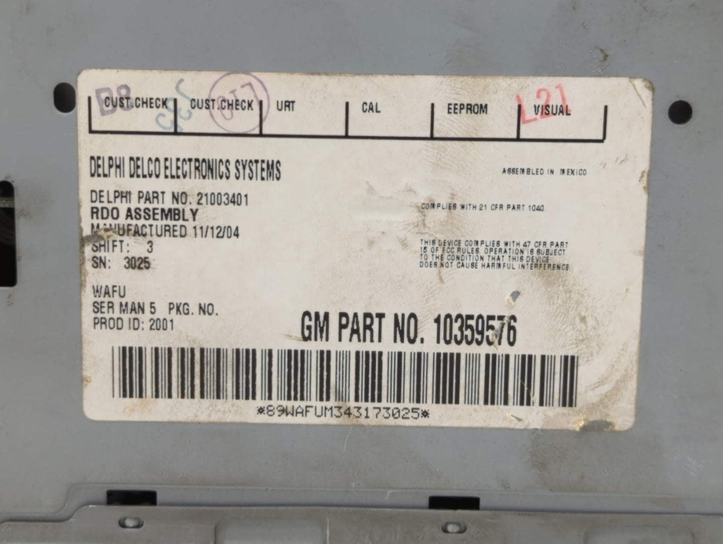 2005 Subaru Ascent Radio AM FM Cd Player Receiver Replacement P/N:15295372 10359566 Fits OEM Used Auto Parts - Oemusedautopa