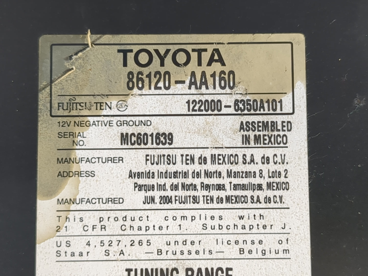 2005-2006 Toyota Camry Radio AM FM Cd Player Receiver Replacement P/N:86120-AA160 Fits Fits 2005 2006 OEM Used Auto Parts - 