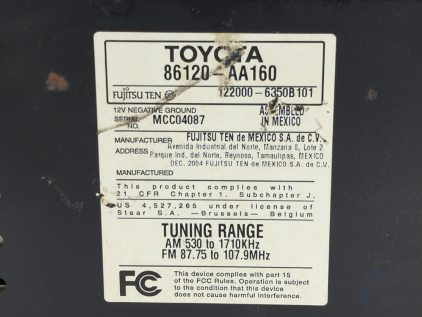 2005-2006 Toyota Camry Am Fm Cd Player Radio Receiver - Oemusedautoparts1.com