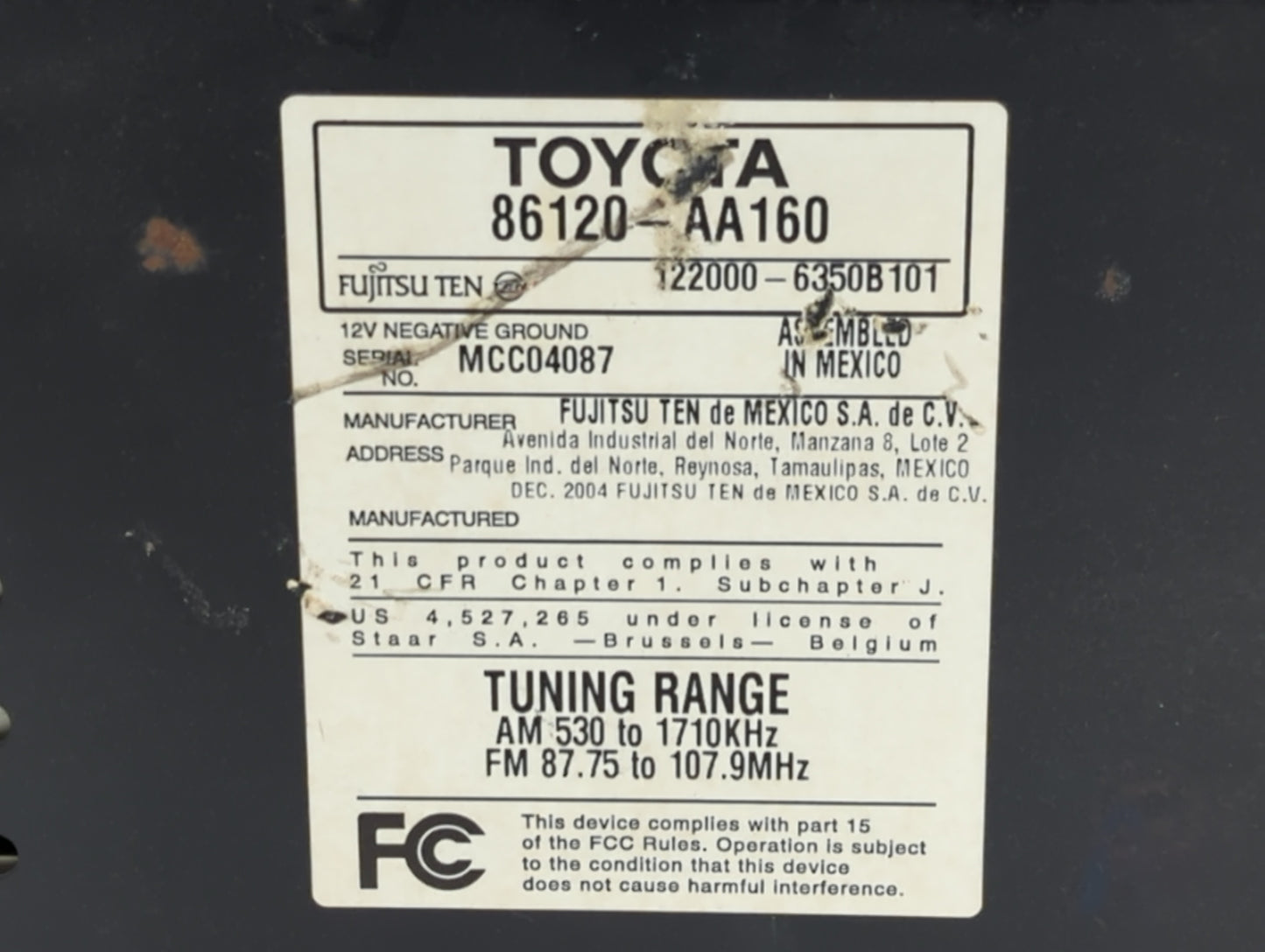 2005-2006 Toyota Camry Am Fm Cd Player Radio Receiver - Oemusedautoparts1.com