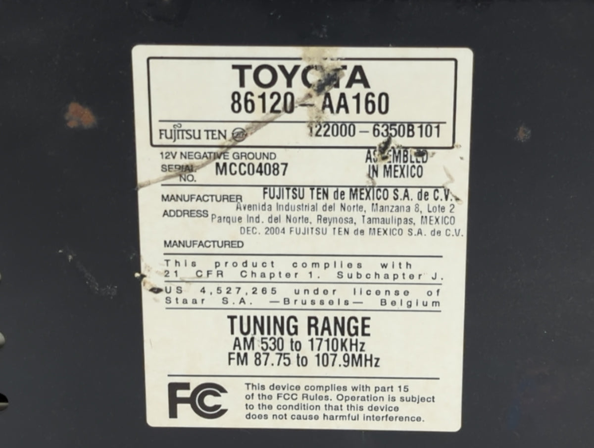 2005-2006 Toyota Camry Am Fm Cd Player Radio Receiver 510340 - Oemusedautoparts1.com
