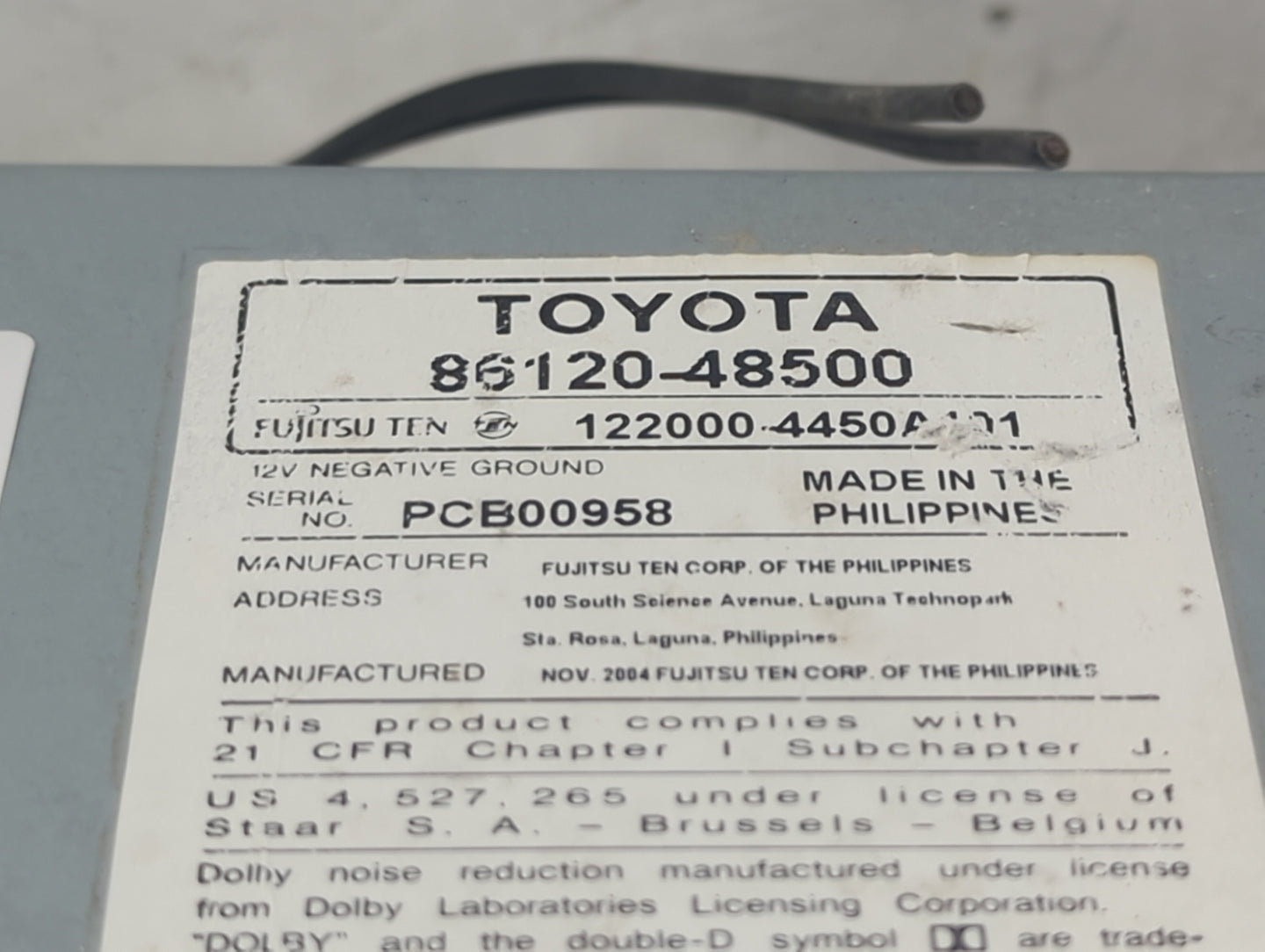 2005 Toyota Highlander Radio AM FM Cd Player Receiver Replacement P/N:86120-48500 122000-4450 Fits OEM Used Auto Parts - Oem