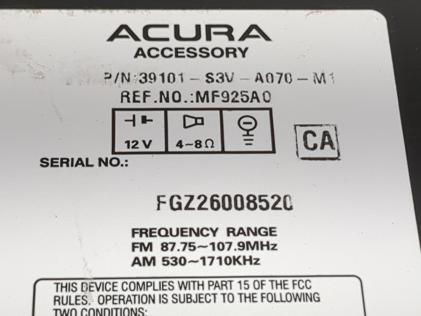 2005-2006 Acura Mdx Radio AM FM Cd Player Receiver Replacement P/N:39101-S3V-A070-M1 MF925A0, FGZ26008520 Fits Fits 2005 200