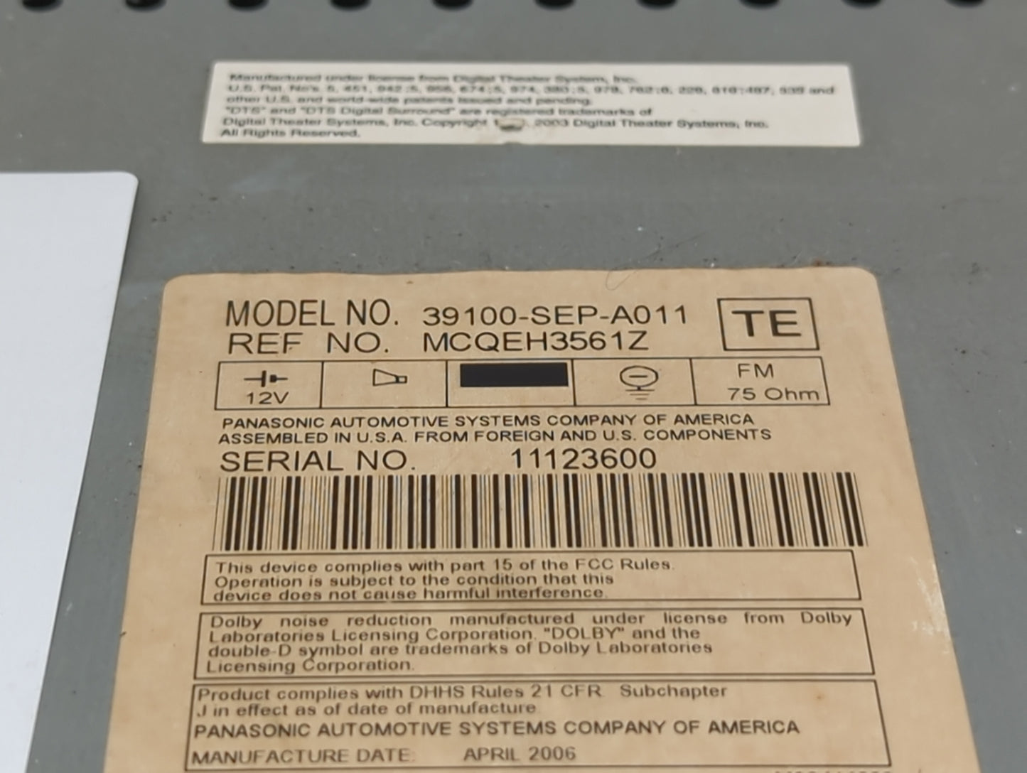2004-2006 Acura Tl Radio AM FM Cd Player Receiver Replacement P/N:39100-SEP-A011 MCQEH3561Z Fits Fits 2004 2005 2006 OEM Use