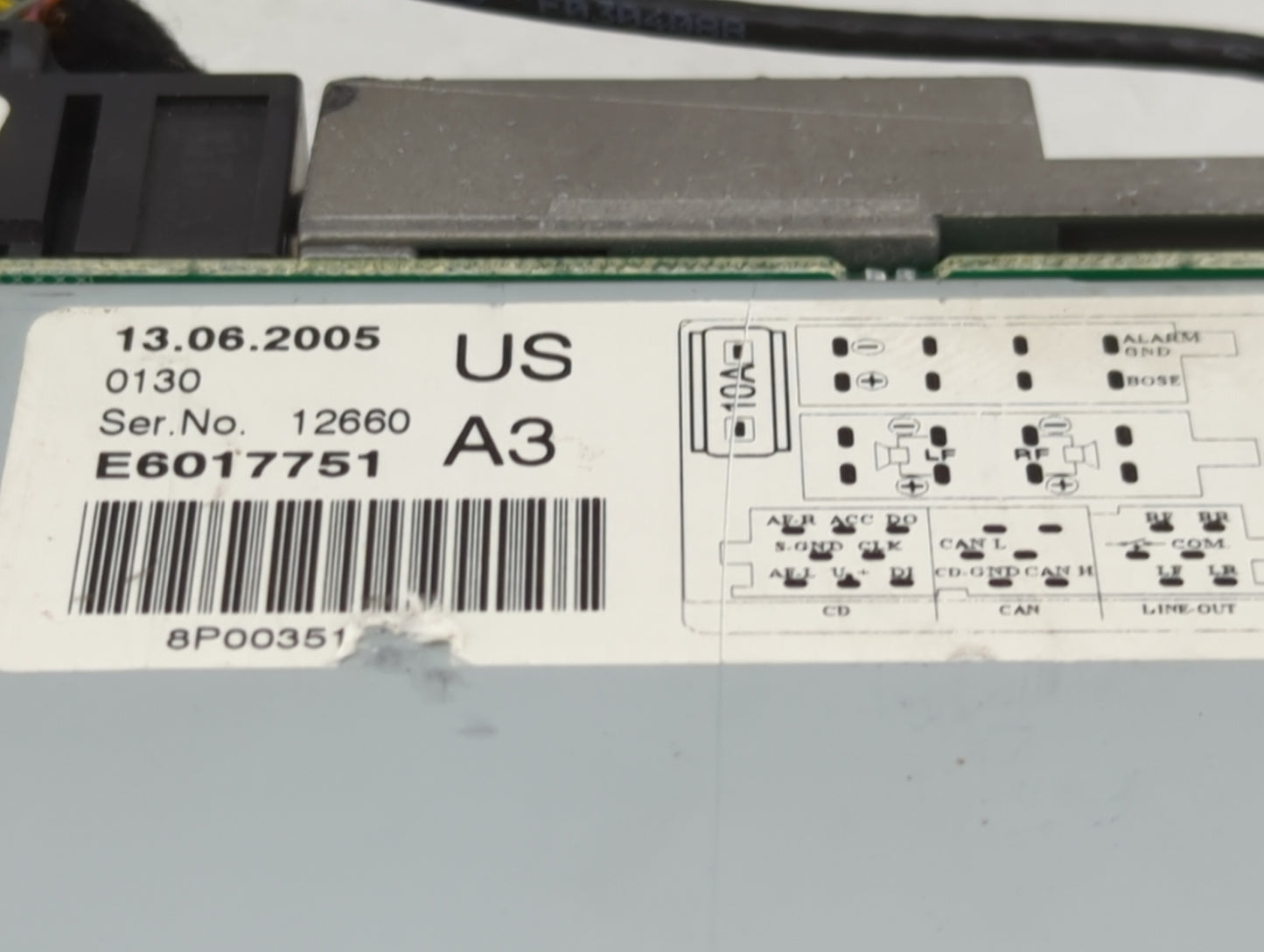 2006-2008 Audi A3 Radio AM FM Cd Player Receiver Replacement P/N:8P0035186 E6017751 Fits Fits 2006 2007 2008 OEM Used Auto P