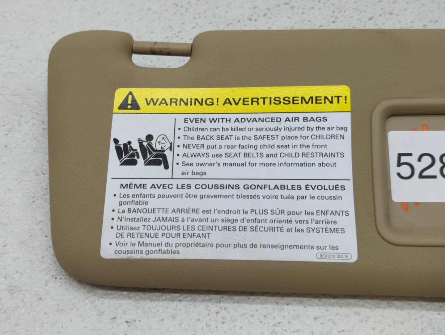 2006 Audi A3 Sun Visor Shade Replacement Passenger Right Mirror Fits OEM Used Auto Parts - Oemusedautoparts1.com