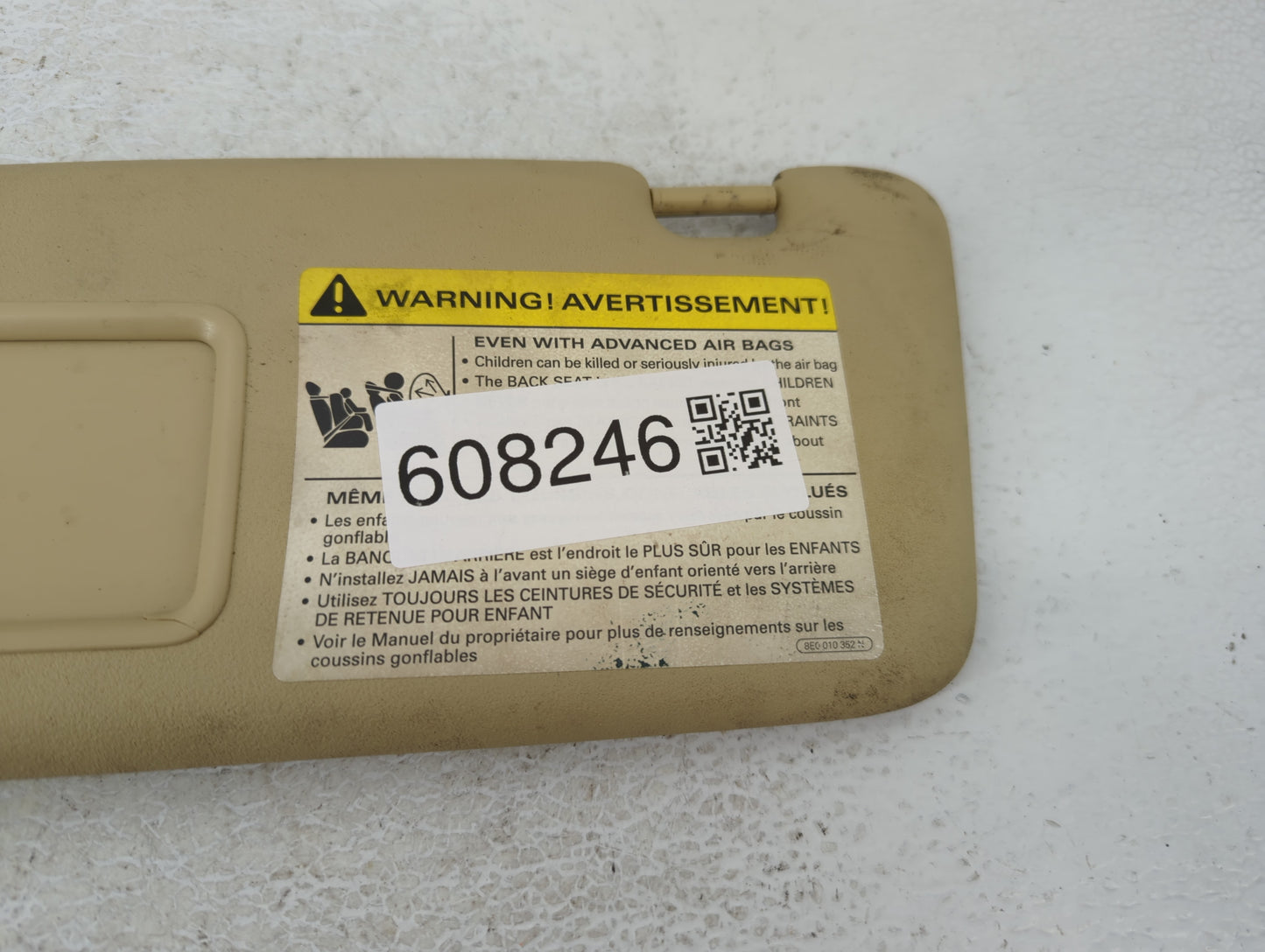 2006 Audi A3 Sun Visor Shade Replacement Passenger Right Mirror Fits OEM Used Auto Parts - Oemusedautoparts1.com