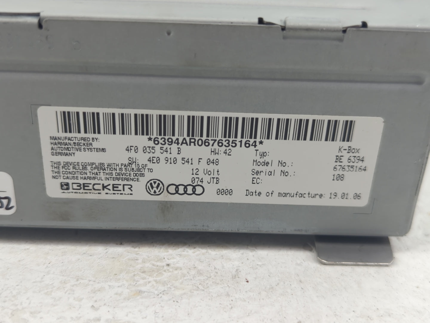 2005-2009 Audi A6 Radio AM FM Cd Player Receiver Replacement P/N:4F0 035 541 B Fits Fits 2005 2006 2007 2008 2009 OEM Used A
