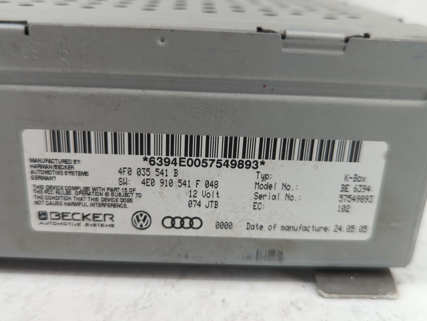 2005-2009 Audi A6 Radio AM FM Cd Player Receiver Replacement P/N:4F0 035 541 B 4E0 035 111 A Fits Fits 2005 2006 2007 2008 2