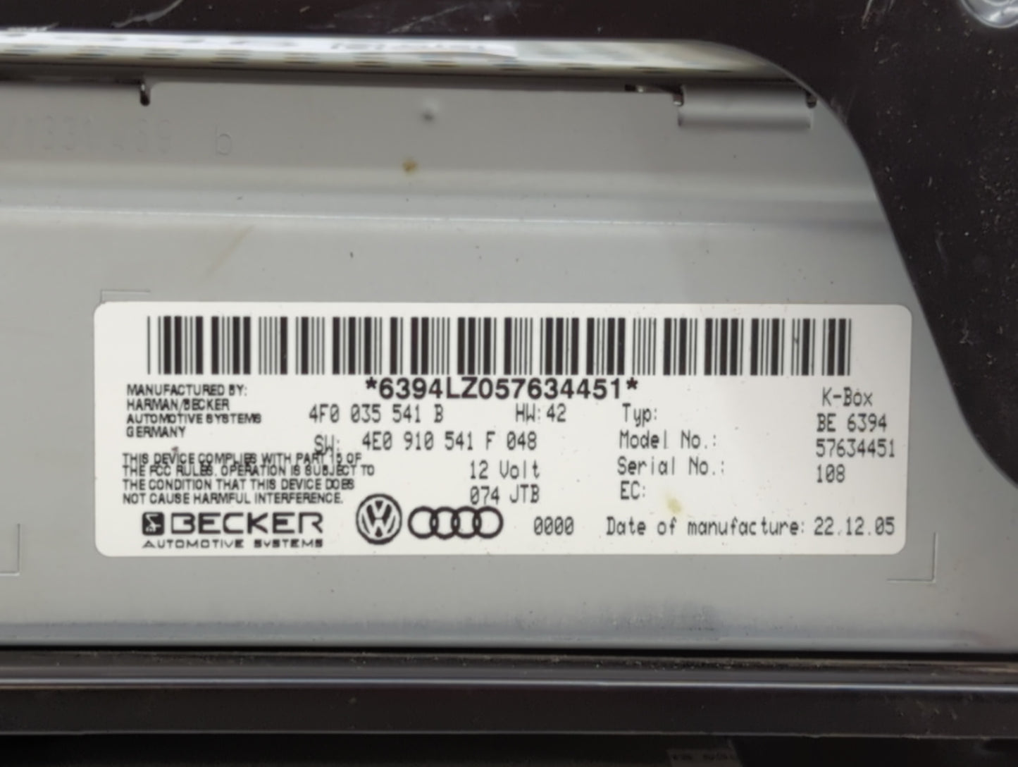 2005-2009 Audi A6 Am Fm Cd Player Radio Receiver - Oemusedautoparts1.com