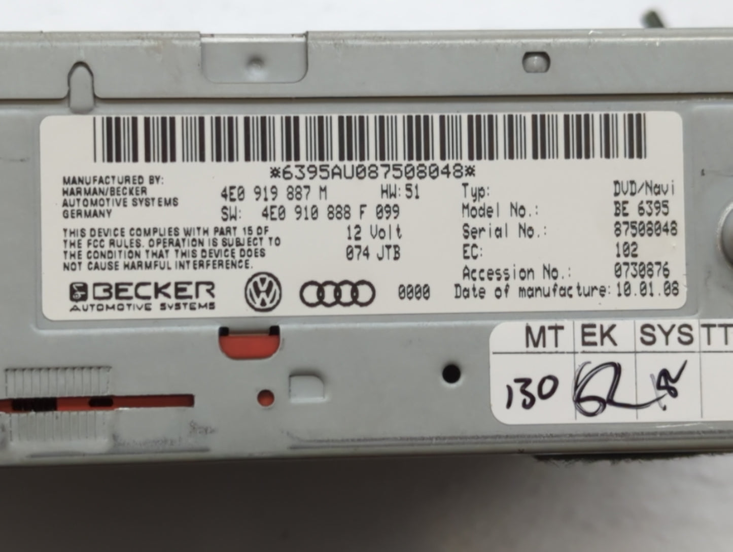 2006 Audi A6 Radio AM FM Cd Player Receiver Replacement P/N:4E0 919 887 M 4E0 919 888 F, 4F0 035 223 A, 4F0 035 541 B Fits O