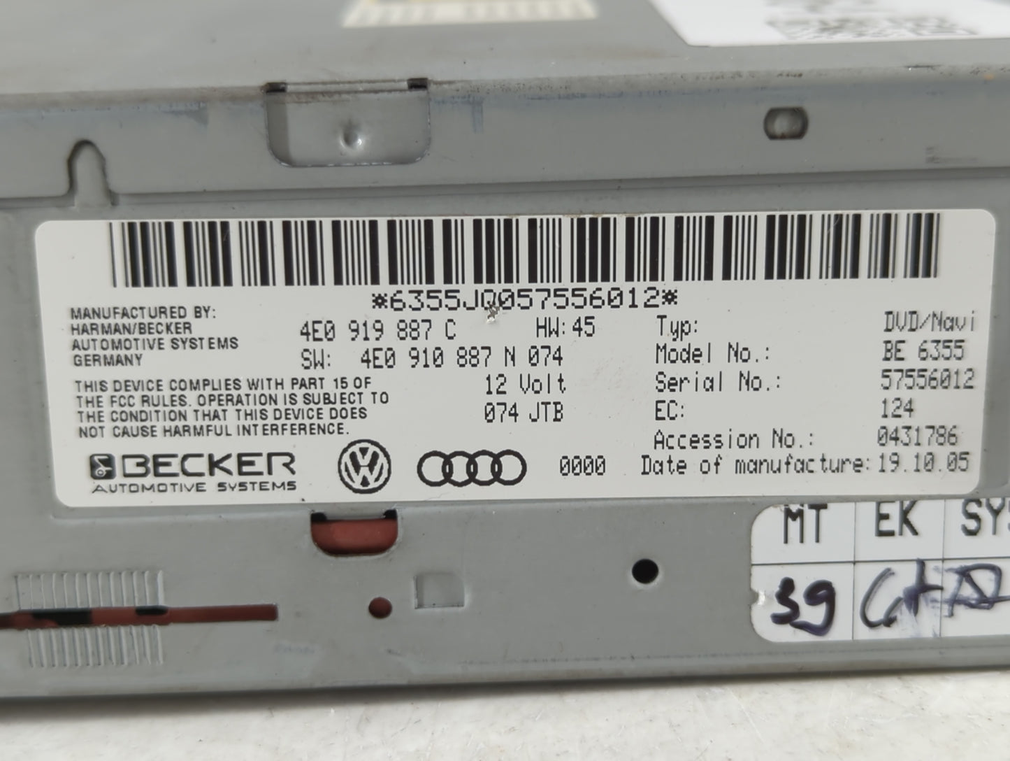 2006 Audi A6 Am Fm Cd Player Radio Receiver - Oemusedautoparts1.com