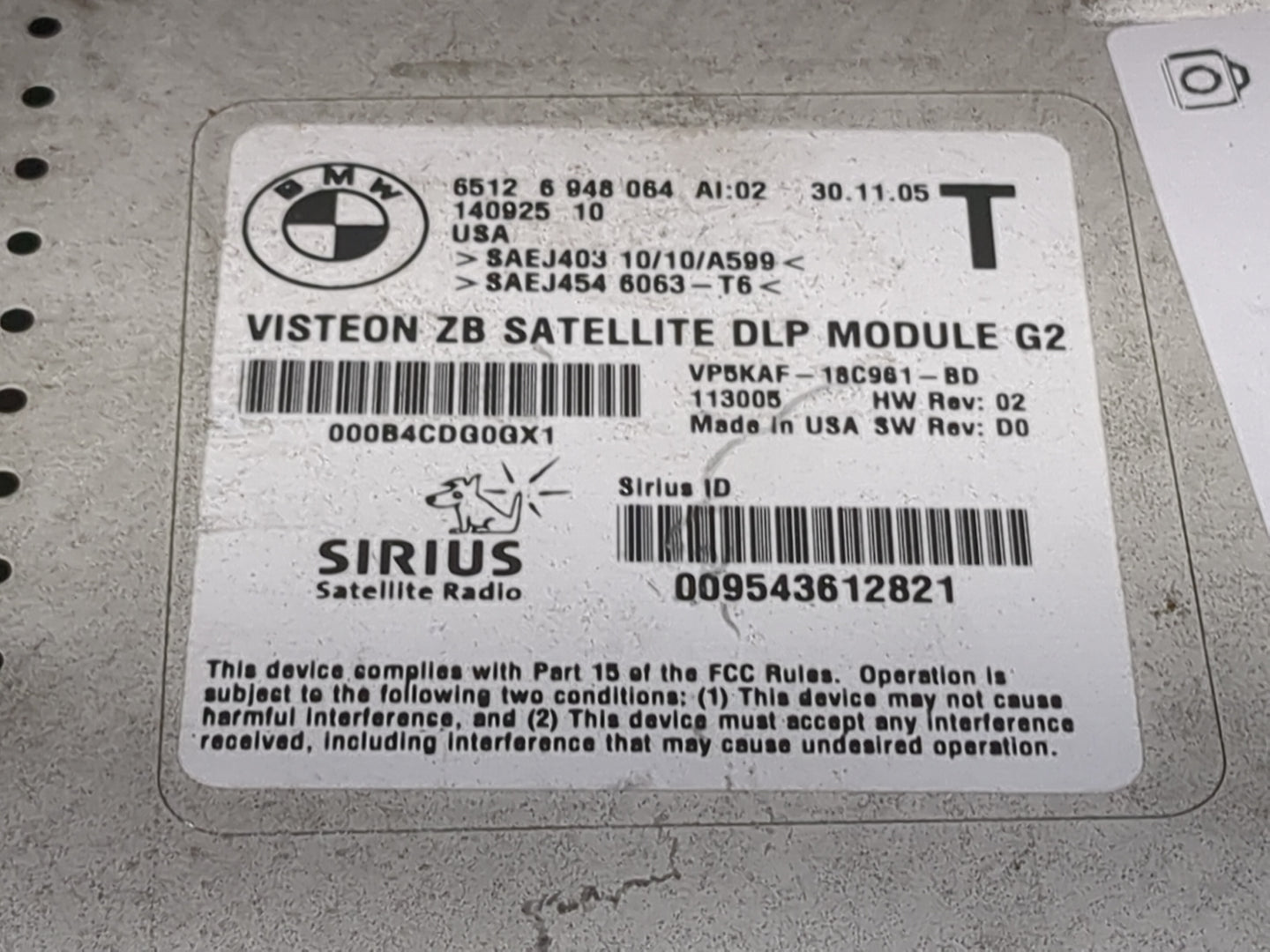 2005-2006 Bmw 530i Tuner Satellite Receiver 65126948064|vp5kaf-18c961-bd 1456241 - Oemusedautoparts1.com