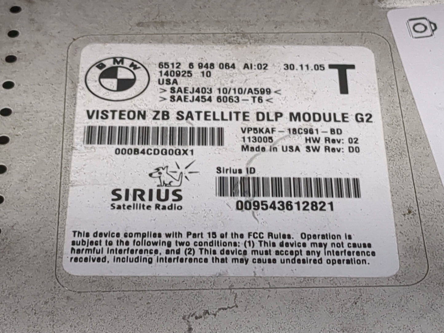 2005-2006 Bmw 530i Tuner Satellite Receiver 65126948064|vp5kaf-18c961-bd 1456241 - Oemusedautoparts1.com