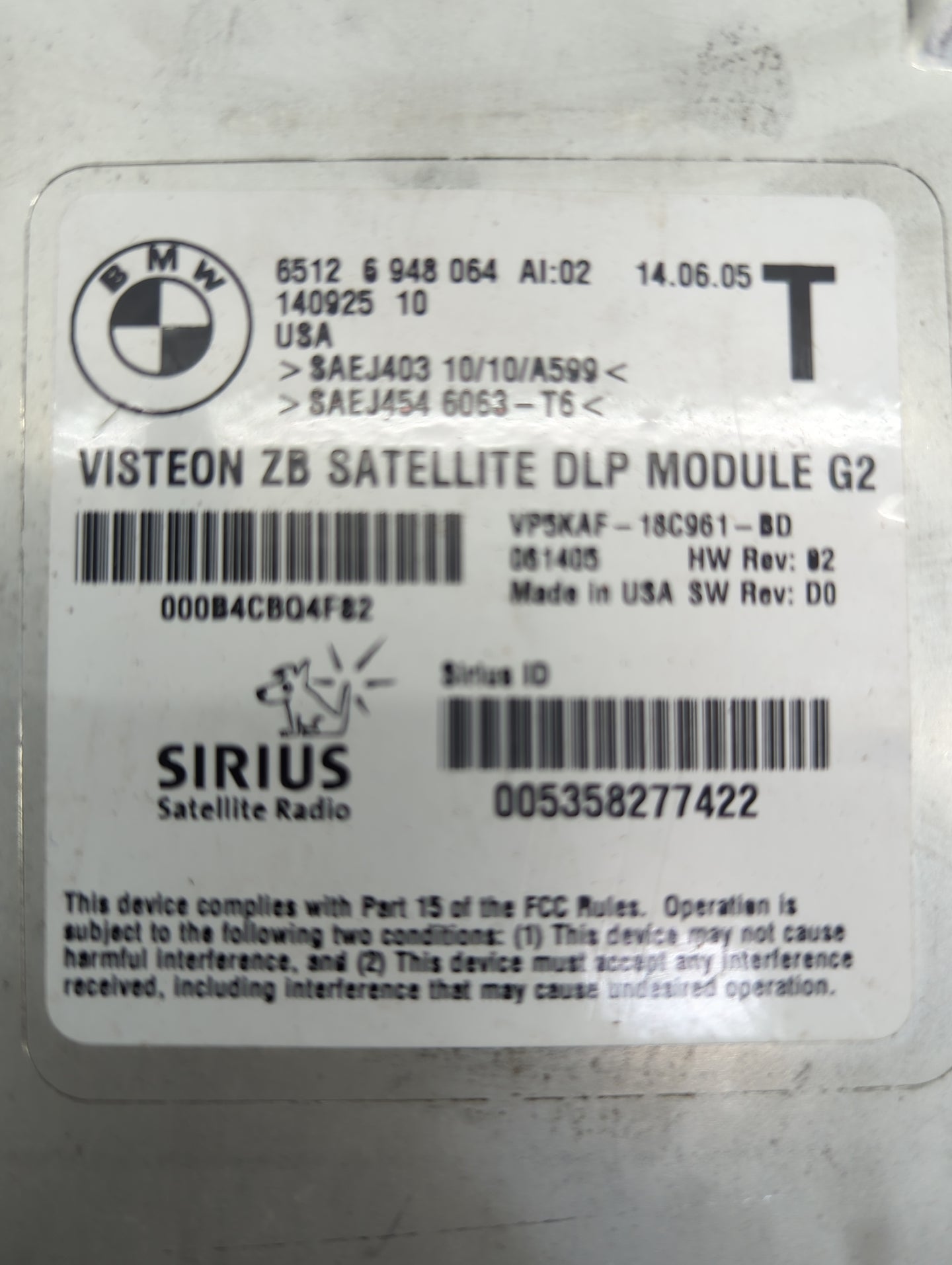 2005-2006 Bmw 530i Tuner Satellite Receiver 65126948064|vp5kaf-18c961-bd - Oemusedautoparts1.com
