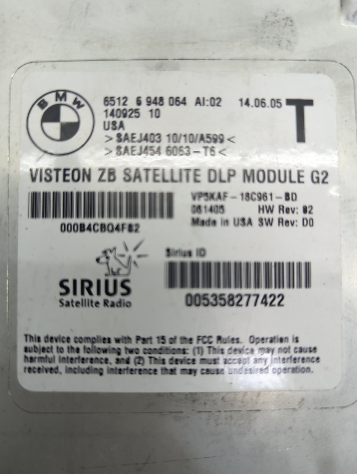 2005-2006 Bmw 530i Tuner Satellite Receiver 65126948064|vp5kaf-18c961-bd - Oemusedautoparts1.com