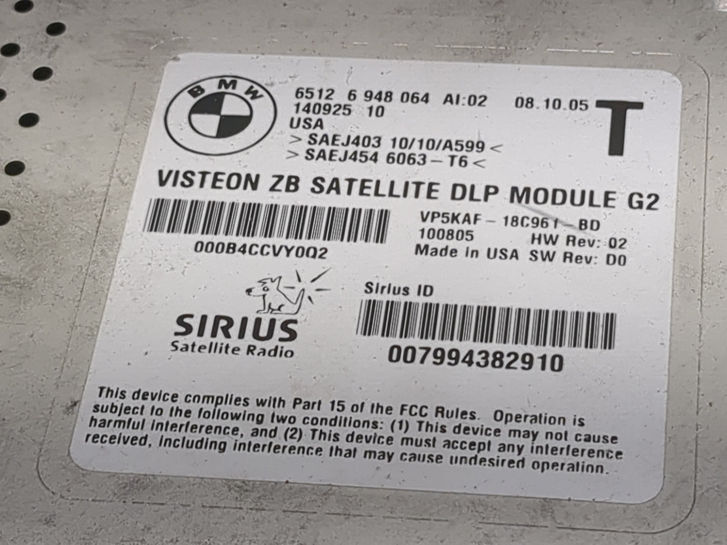 Bmw 750li Tuner Satellite Receiver 65126948064|vp5kaf-18c961-bd - Oemusedautoparts1.com