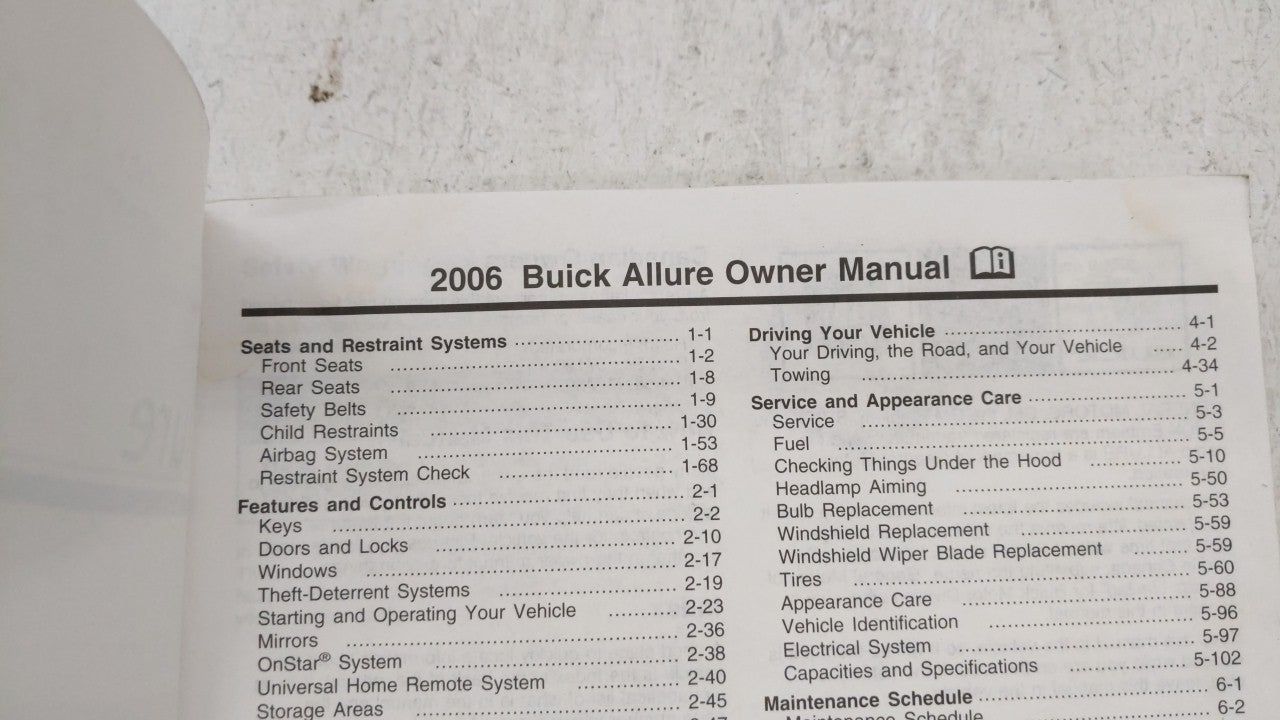 2006 Buick Allure Owners Manual Book Guide OEM Used Auto Parts - Oemusedautoparts1.com