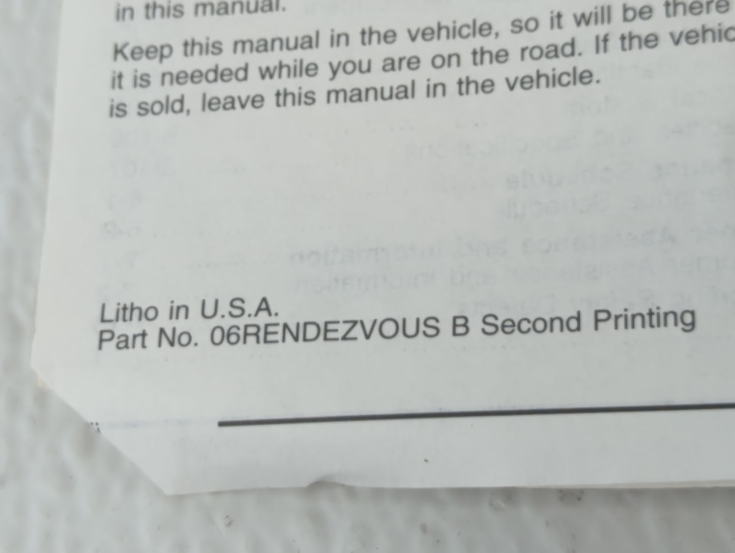 2006 Buick Rendezvous Owners Manual Book Guide P/N:06RENDEEZVOUS B OEM Used Auto Parts - Oemusedautoparts1.com