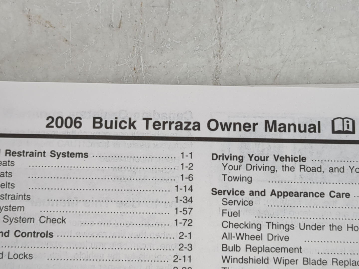 2006 Buick Terraza Owners Manual Book Guide P/N:06TERRAZA A OEM Used Auto Parts - Oemusedautoparts1.com