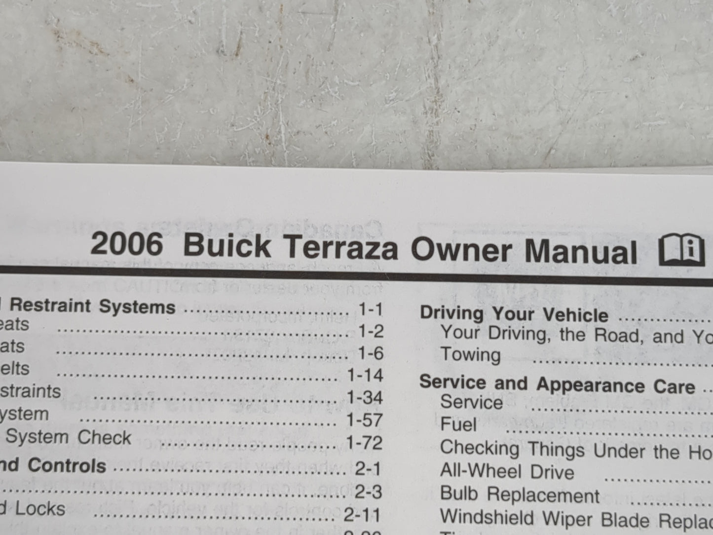 2006 Buick Terraza Owners Manual Book Guide P/N:06TERRAZA A OEM Used Auto Parts - Oemusedautoparts1.com