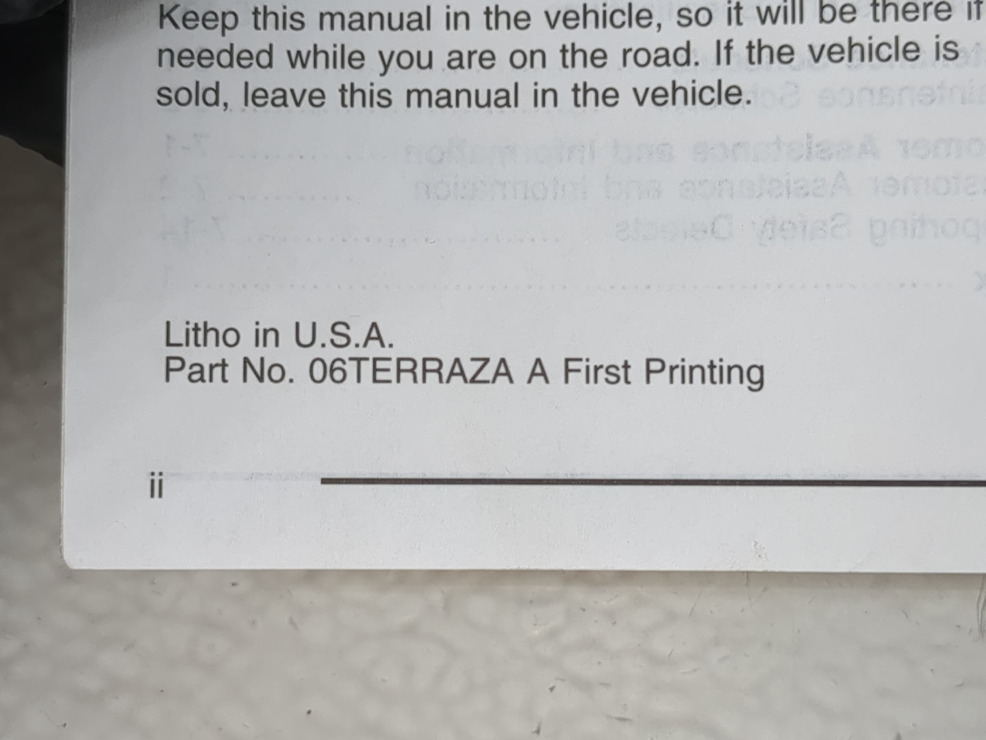 2006 Buick Terraza Owners Manual Book Guide P/N:06TERRAZA A OEM Used Auto Parts - Oemusedautoparts1.com
