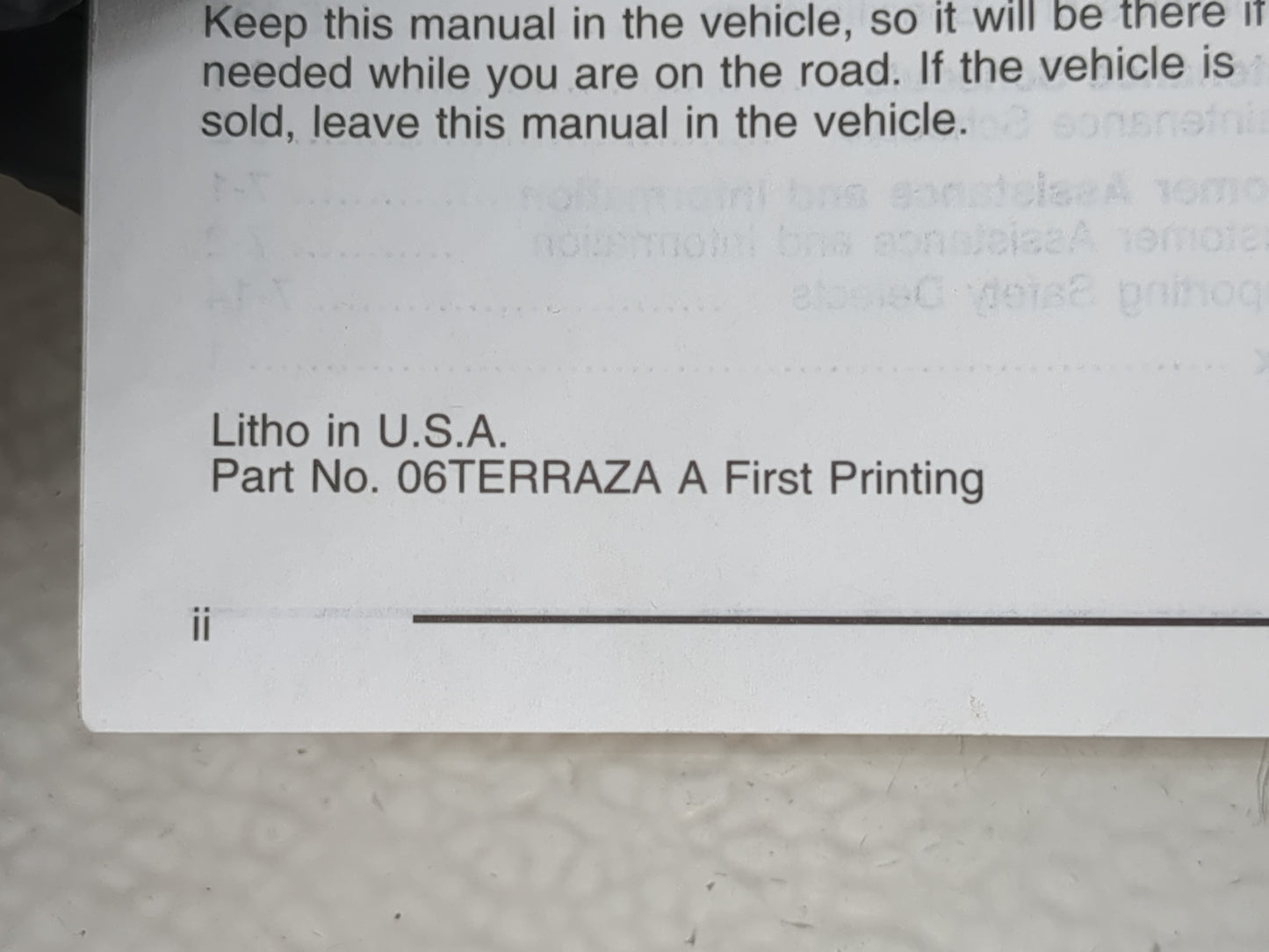 2006 Buick Terraza Owners Manual Book Guide P/N:06TERRAZA A OEM Used Auto Parts - Oemusedautoparts1.com