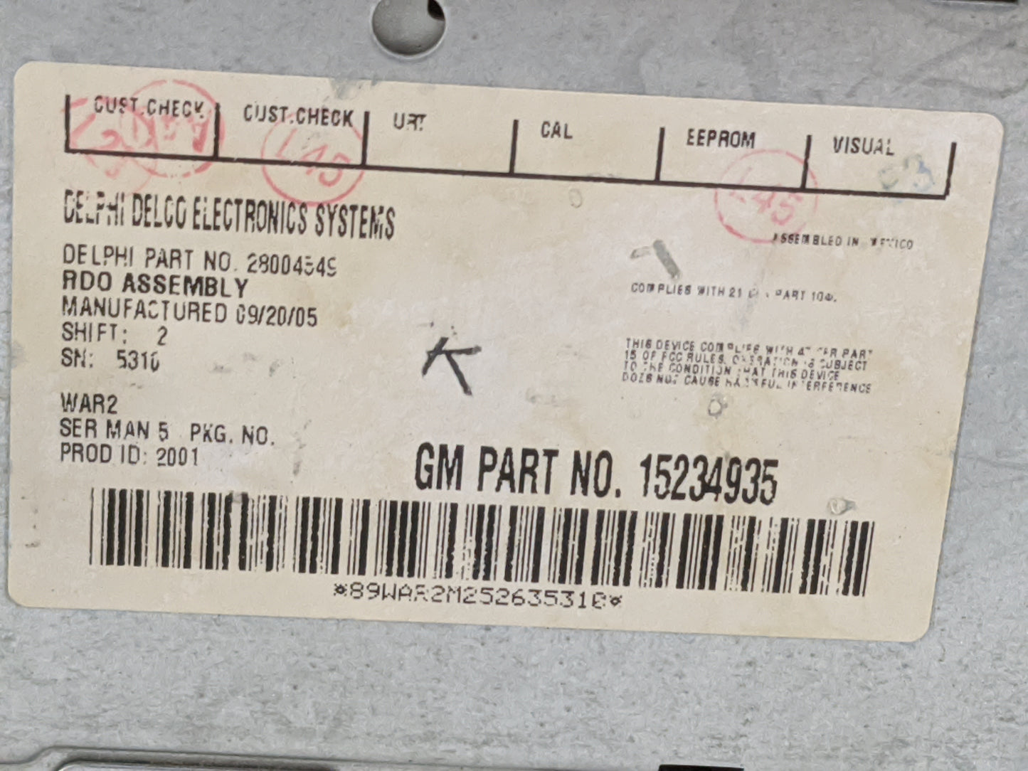2005-2006 Chevrolet Avalanche 1500 Radio AM FM Cd Player Receiver Replacement P/N:28004545 15234935 Fits OEM Used Auto Parts