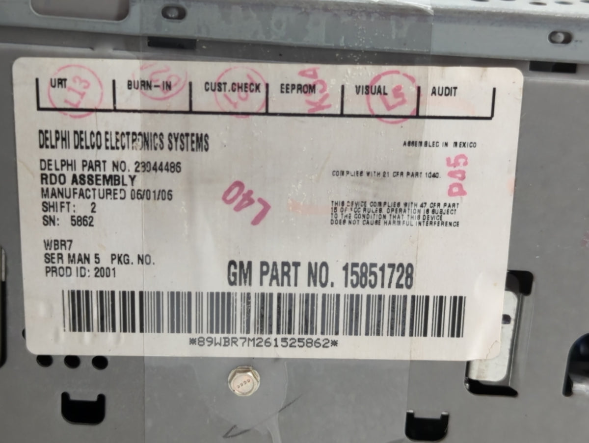 2005-2006 Chevrolet Cobalt Radio AM FM Cd Player Receiver Replacement P/N:15851728 Fits Fits 2005 2006 OEM Used Auto Parts -