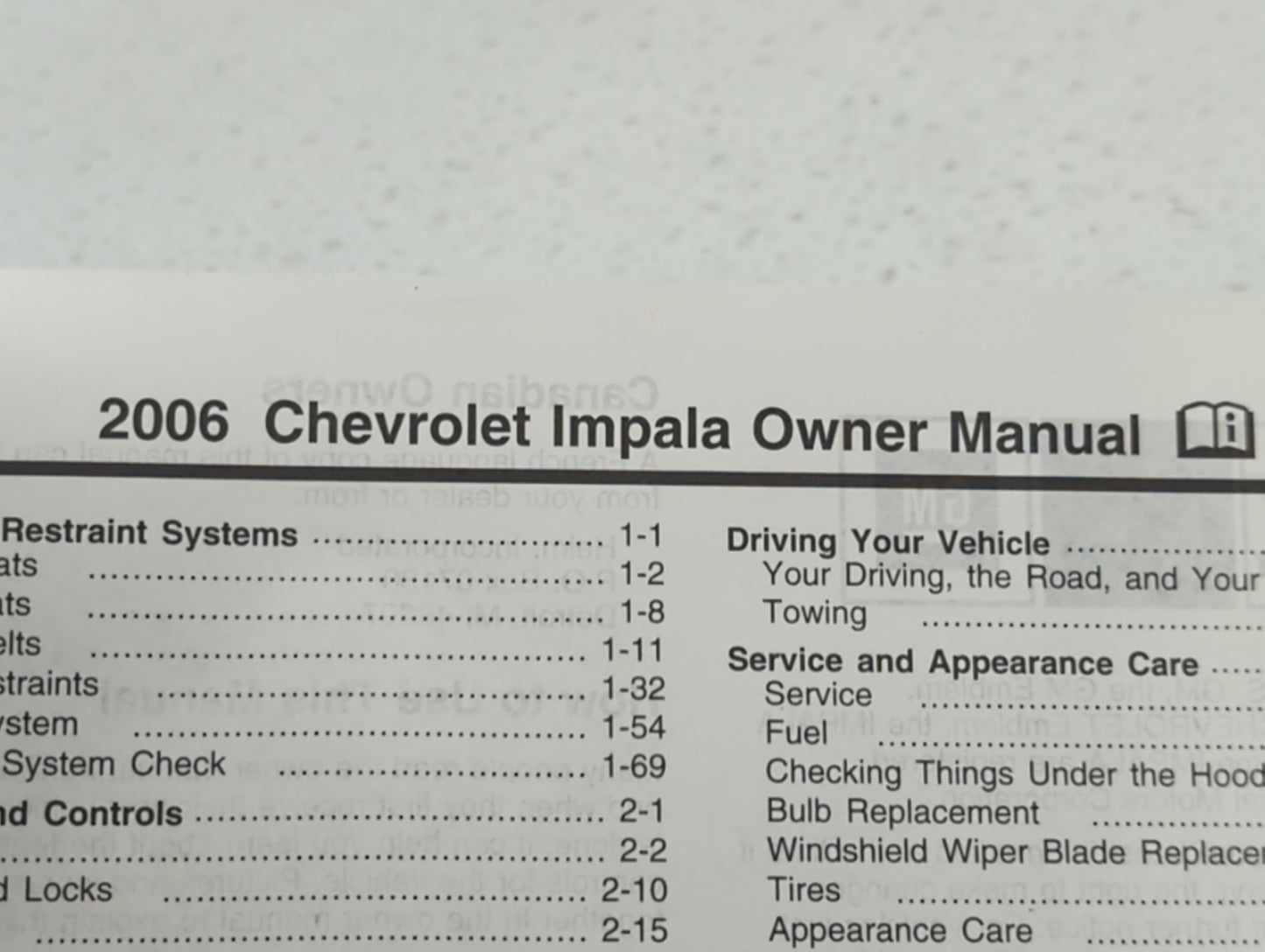 2006 Chevrolet Impala Owners Manual Book Guide OEM Used Auto Parts - Oemusedautoparts1.com
