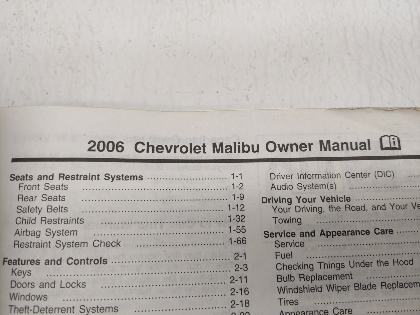 2006 Chevrolet Malibu Owners Manual Book Guide OEM Used Auto Parts - Oemusedautoparts1.com