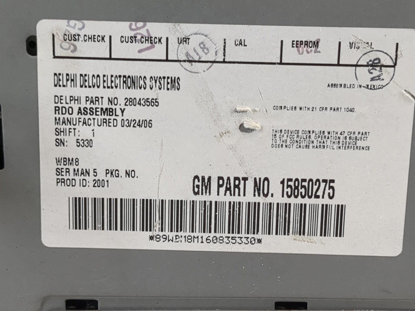 2006 Chevrolet Trail Blazer Radio AM FM Cd Player Receiver Replacement P/N:15850275 Fits Fits 2005 2007 2008 2009 OEM Used A