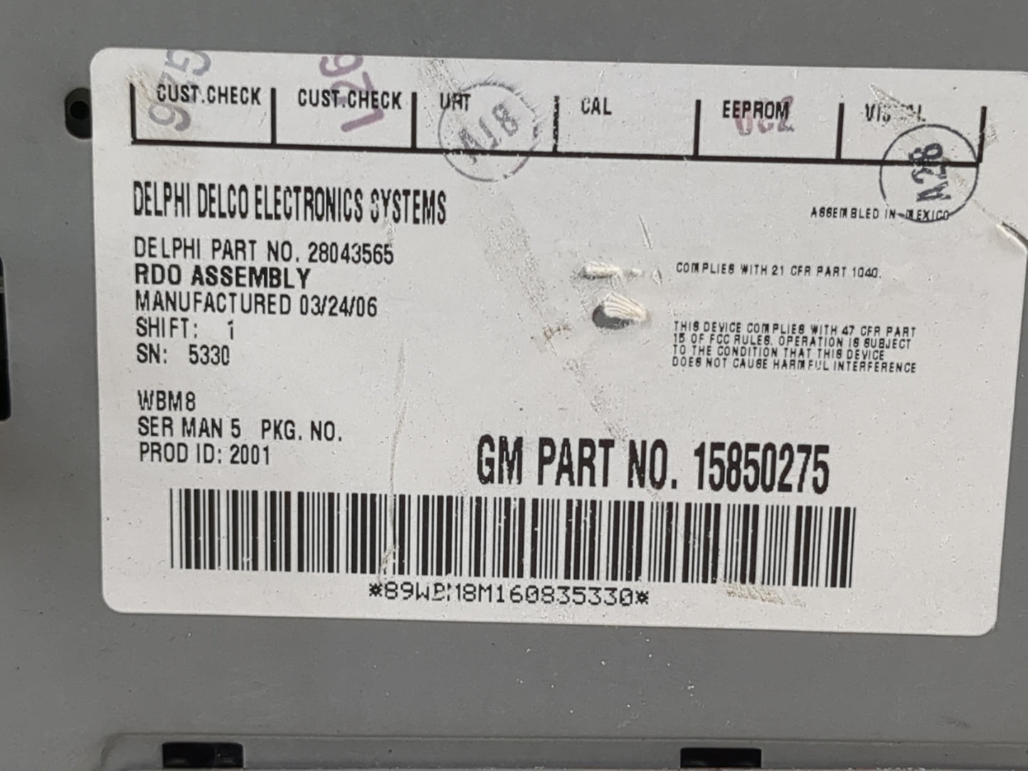 2006 Chevrolet Trail Blazer Radio AM FM Cd Player Receiver Replacement P/N:15850275 Fits Fits 2005 2007 2008 2009 OEM Used A