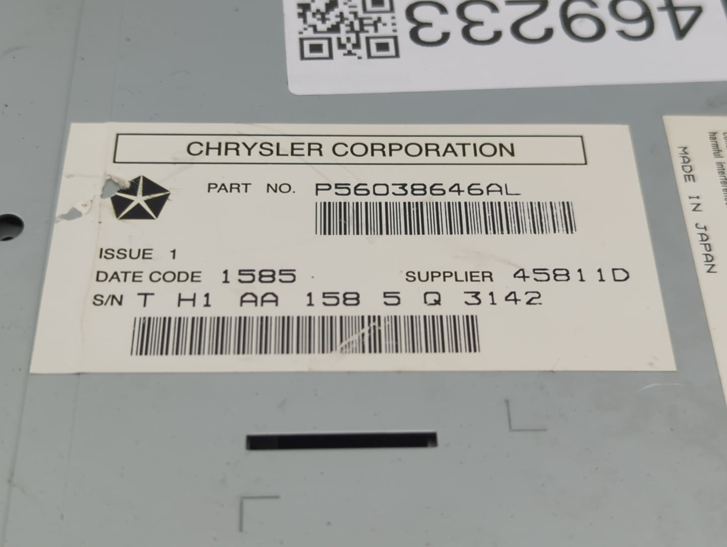 2005-2007 Chrysler 300 Radio AM FM Cd Player Receiver Replacement P/N:P56038646AL Fits Fits 2004 2005 2006 2007 OEM Used Aut