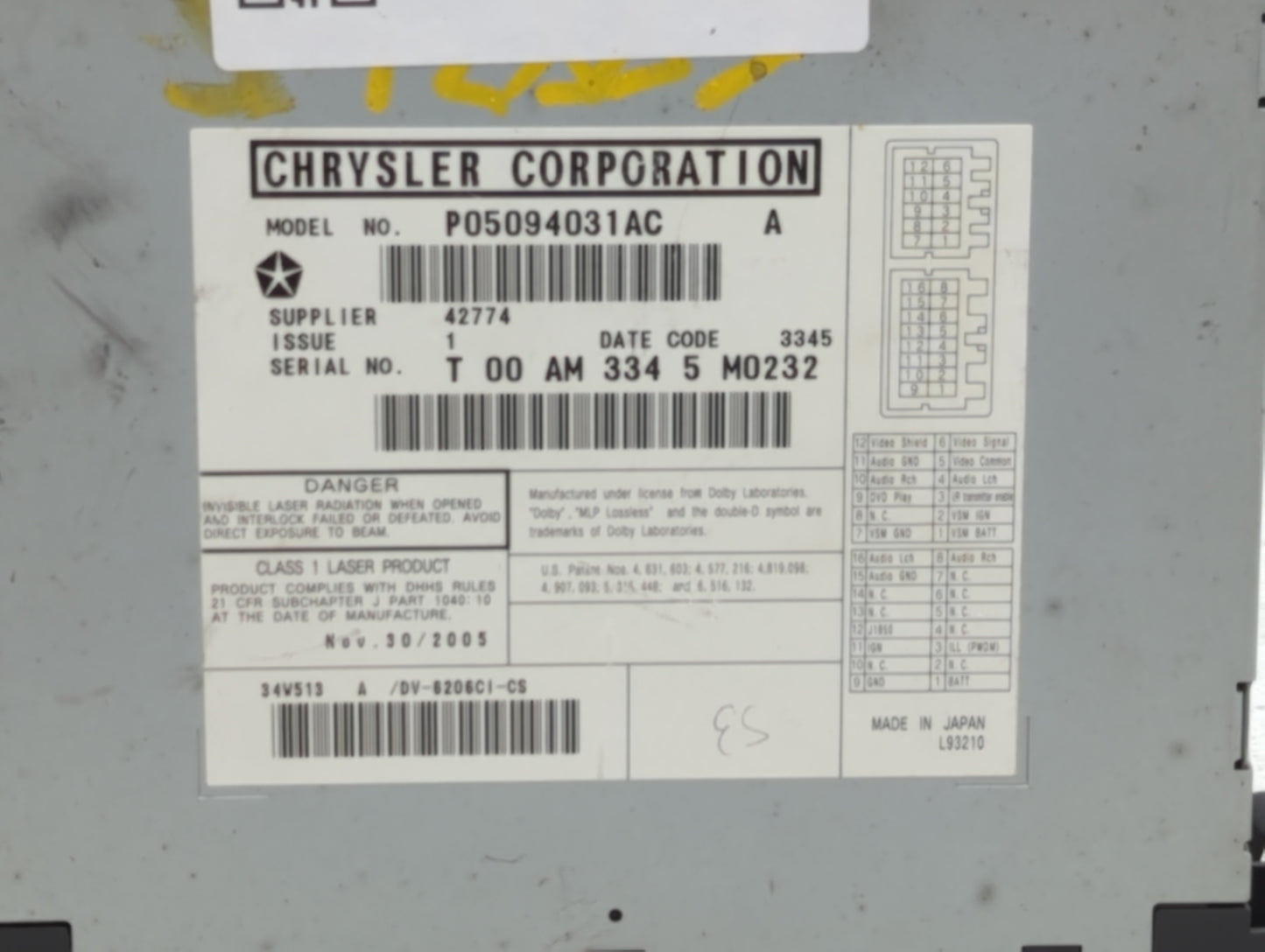 2004-2008 Chrysler Pacifica Information Display Screen - Oemusedautoparts1.com