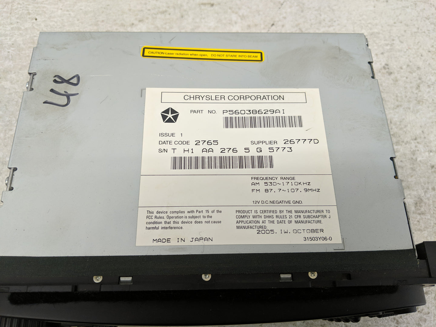 2004-2007 Chrysler Town & Country Radio AM FM Cd Player Receiver Replacement P/N:P56038629AI Fits Fits 2003 2004 2005 2006 2