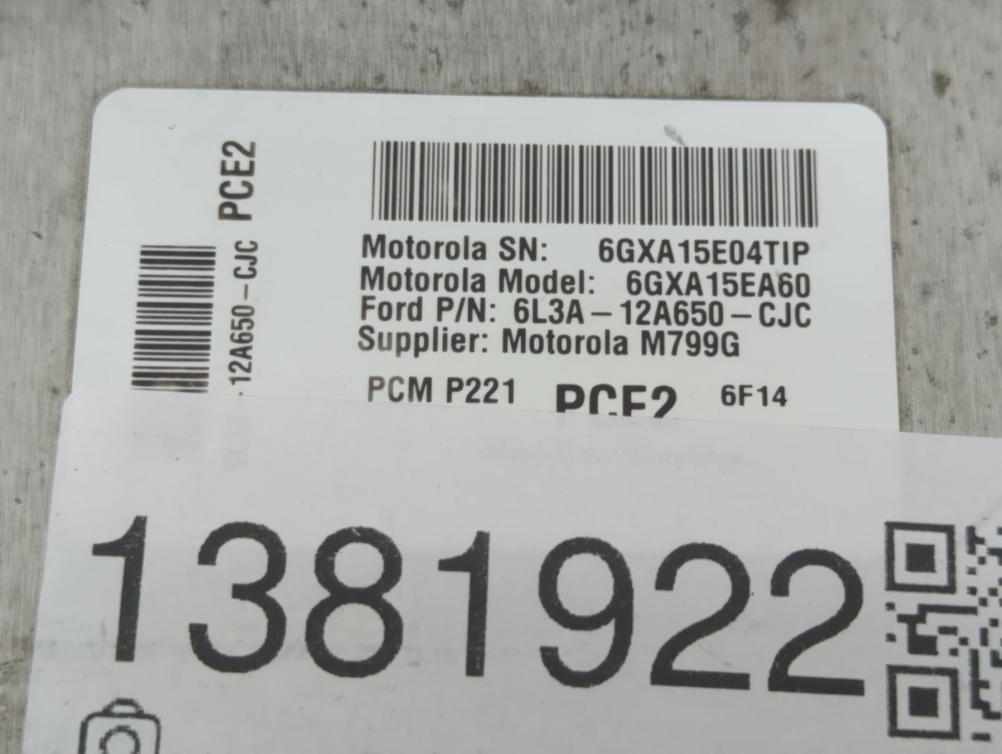 2006-2007 Ford F-150 PCM Engine Control Computer ECU ECM PCU OEM P/N:6L3A-12A650-CJC Fits Fits 2006 2007 OEM Used Auto Parts