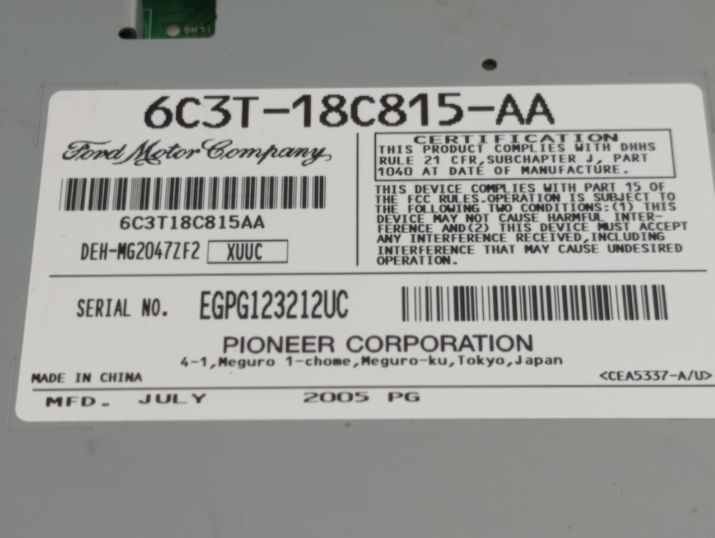 2006 Ford F-250 Super Duty Radio AM FM Cd Player Receiver Replacement P/N:6C3T-18C815-AA Fits OEM Used Auto Parts - Oemuseda