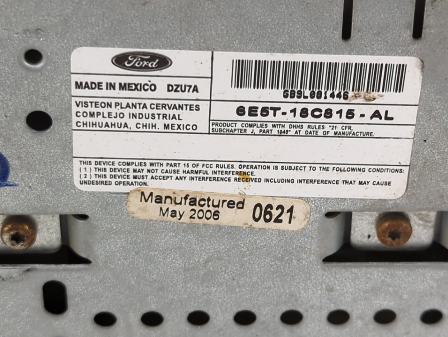 2006-2009 Ford Fusion Radio AM FM Cd Player Receiver Replacement P/N:6E5T-18C815-AL 6E5T-18C815-AC Fits Fits 2006 2007 2008 