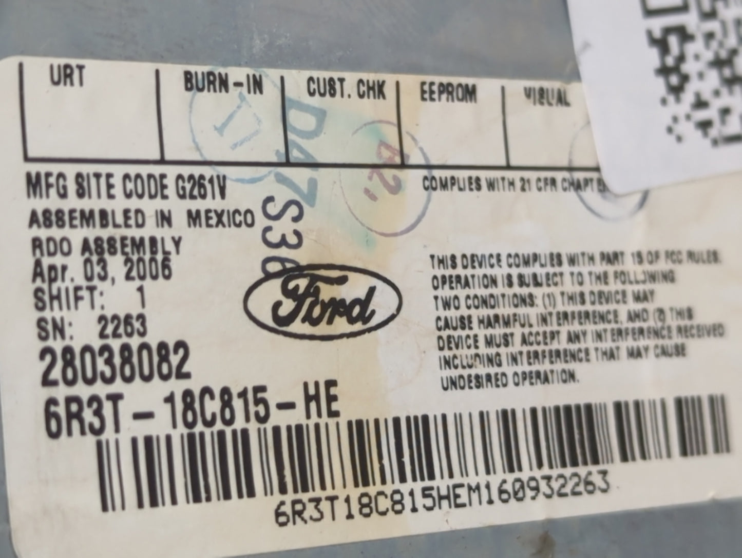 2006 Ford Mustang Radio AM FM Cd Player Receiver Replacement P/N:6R3T-18C815-HE Fits OEM Used Auto Parts - Oemusedautoparts1