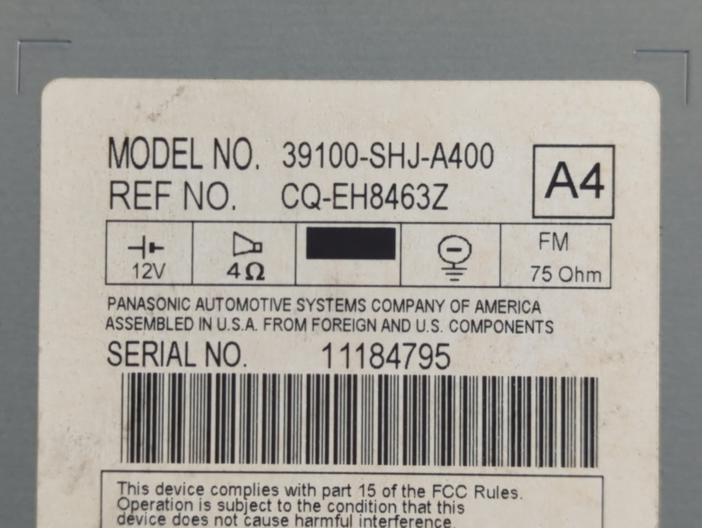 2005-2010 Honda Odyssey Radio AM FM Cd Player Receiver Replacement P/N:39100-SHJ-A400 Fits Fits 2005 2006 2007 2008 2009 201