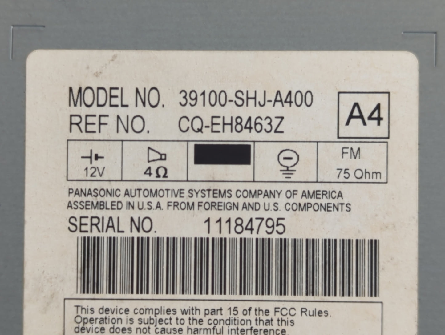 2005-2010 Honda Odyssey Radio AM FM Cd Player Receiver Replacement P/N:39100-SHJ-A400 Fits Fits 2005 2006 2007 2008 2009 201
