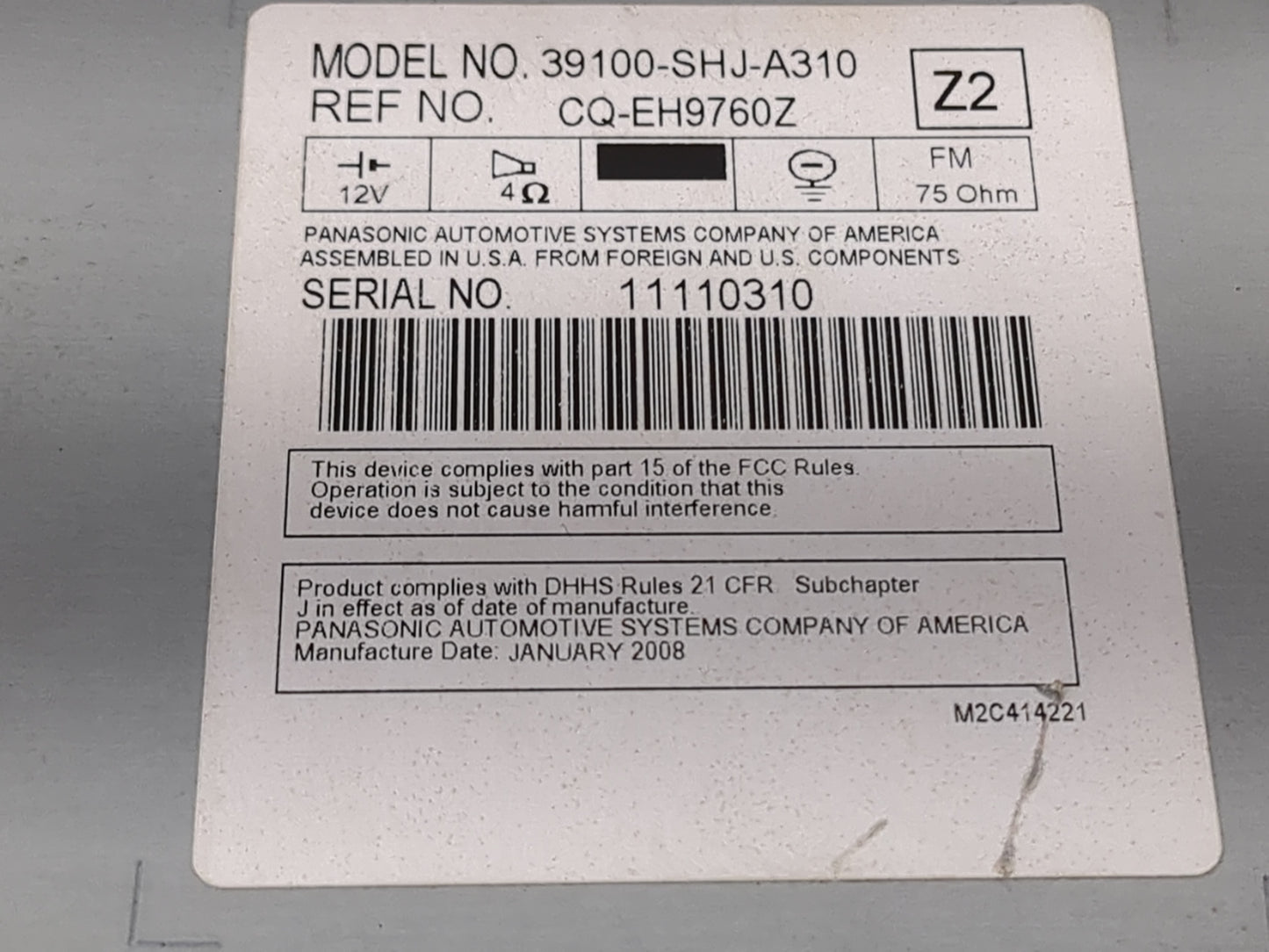 2005-2010 Honda Odyssey Radio AM FM Cd Player Receiver Replacement P/N:39100-SHJ-A800 Fits Fits 2005 2006 2007 2008 2009 201