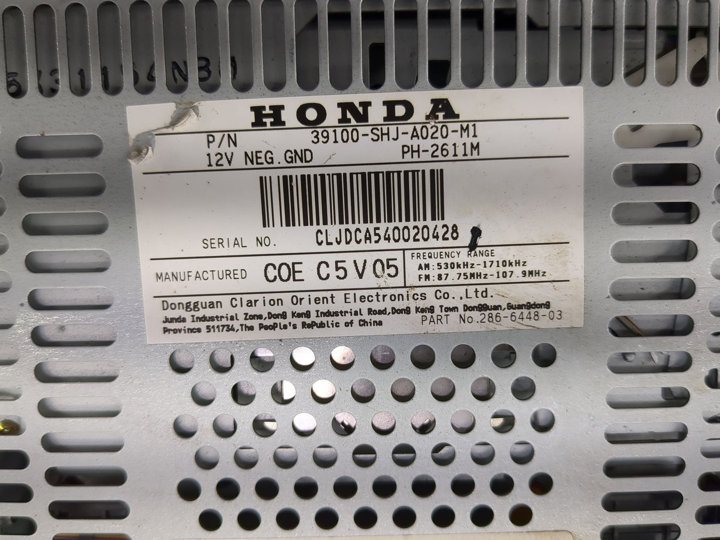 2005-2007 Honda Odyssey Radio AM FM Cd Player Receiver Replacement P/N:39100-SHJ-A020-M1 Fits Fits 2005 2006 2007 OEM Used A